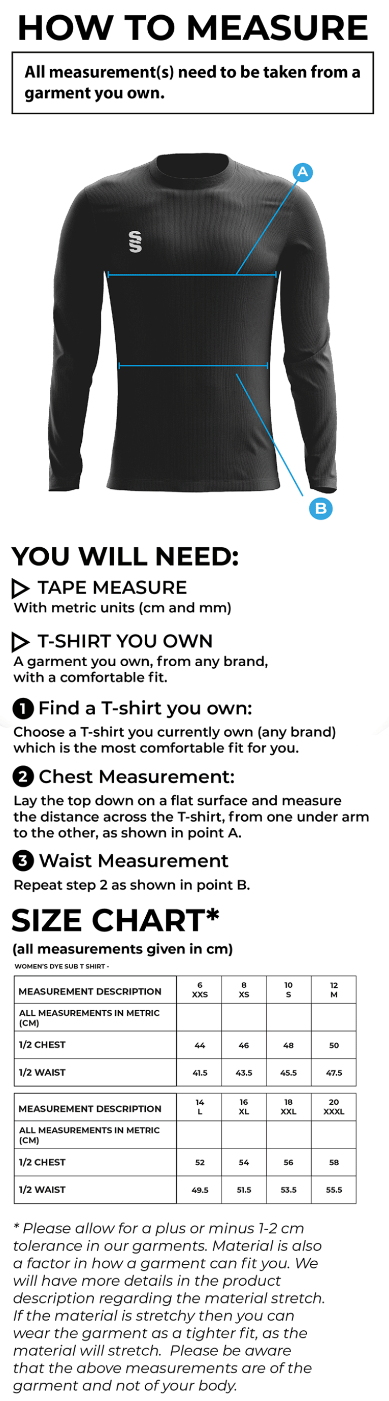 UOC WOMEN'S HANDBALL GK SHIRT - Size Guide