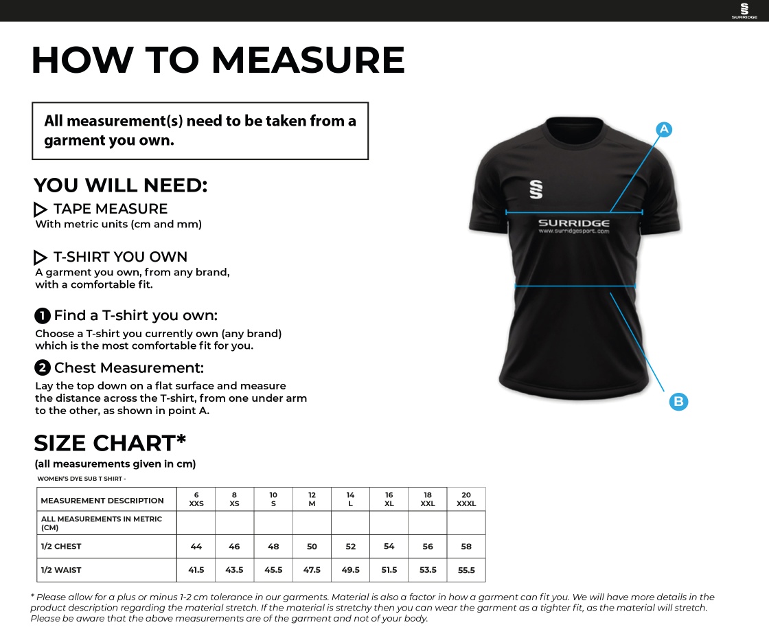 UOC WOMEN'S ULTIMATE FRISBEE SHIRT - Size Guide