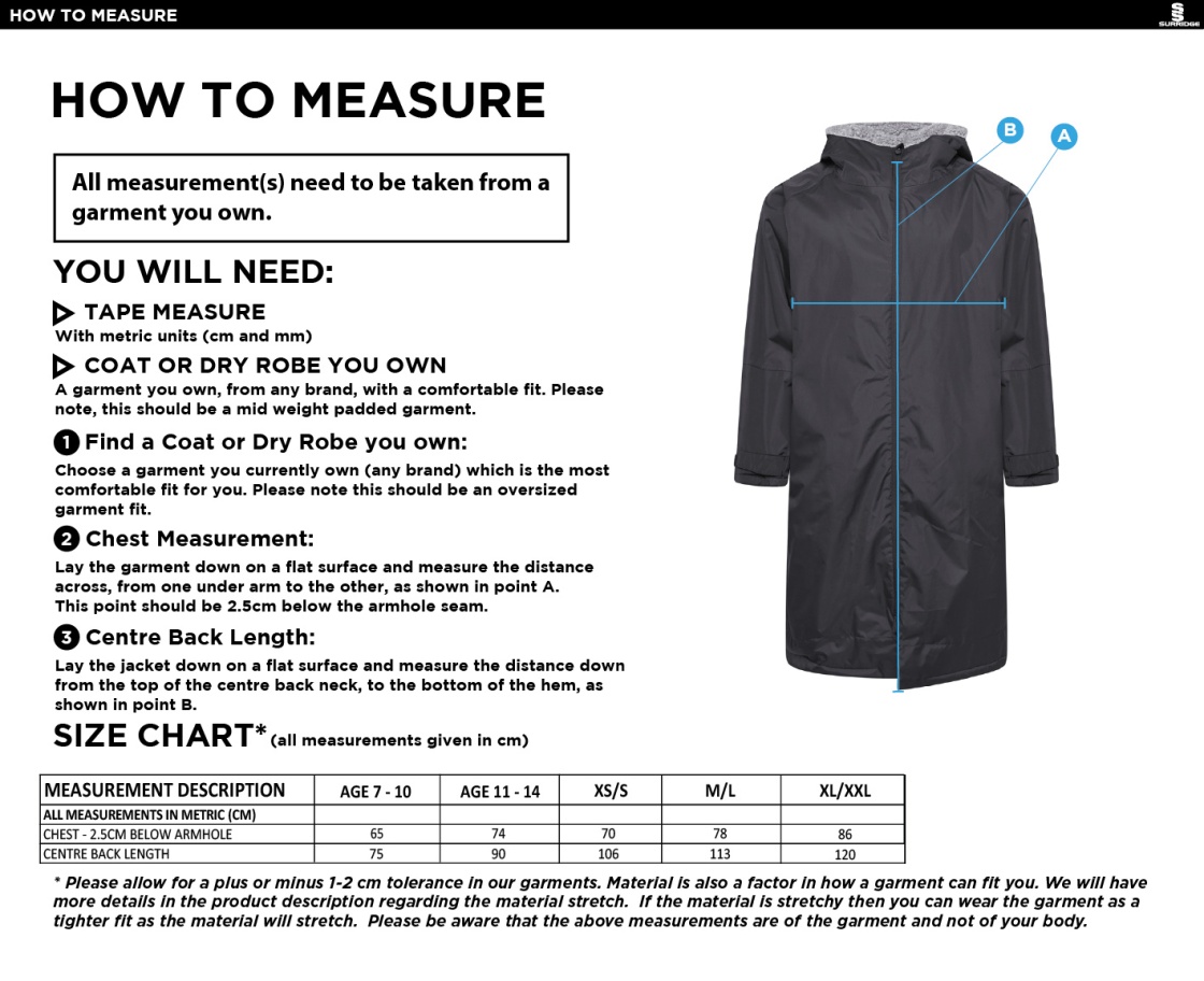 University of Chichester - Thermal Robe - Navy - Size Guide