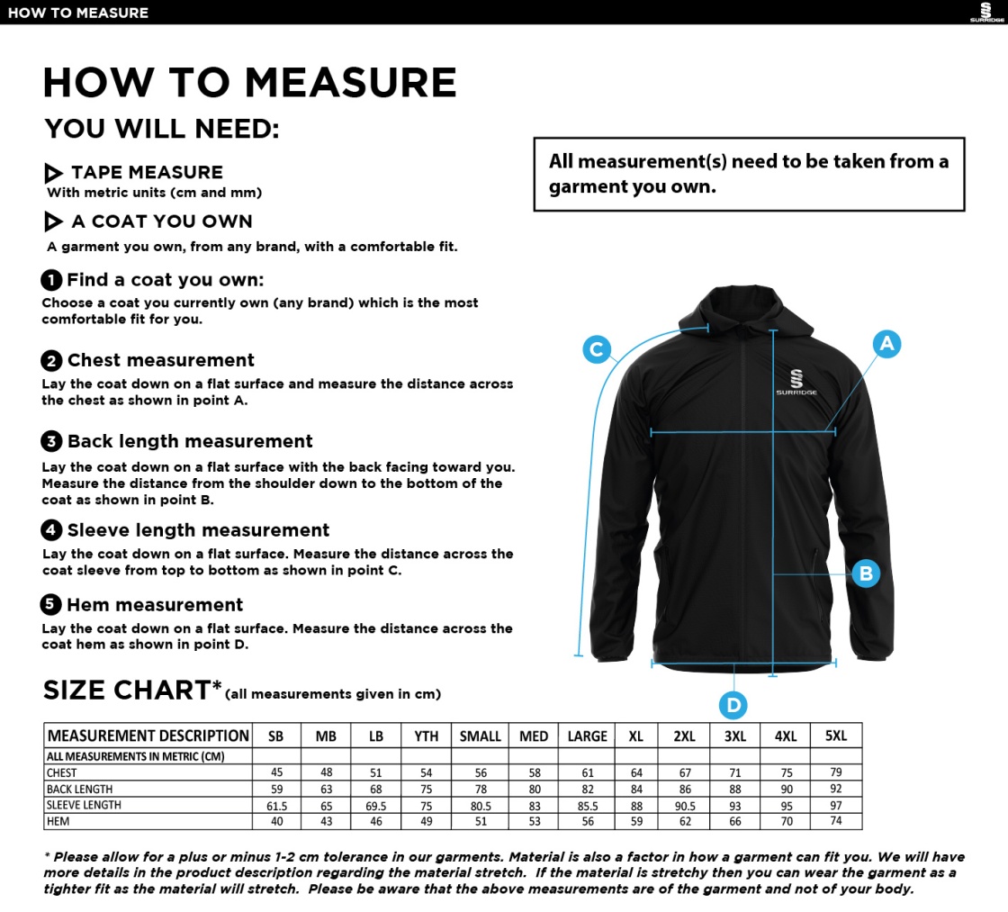 University of Chichester - Esports - Training Jacket - Size Guide