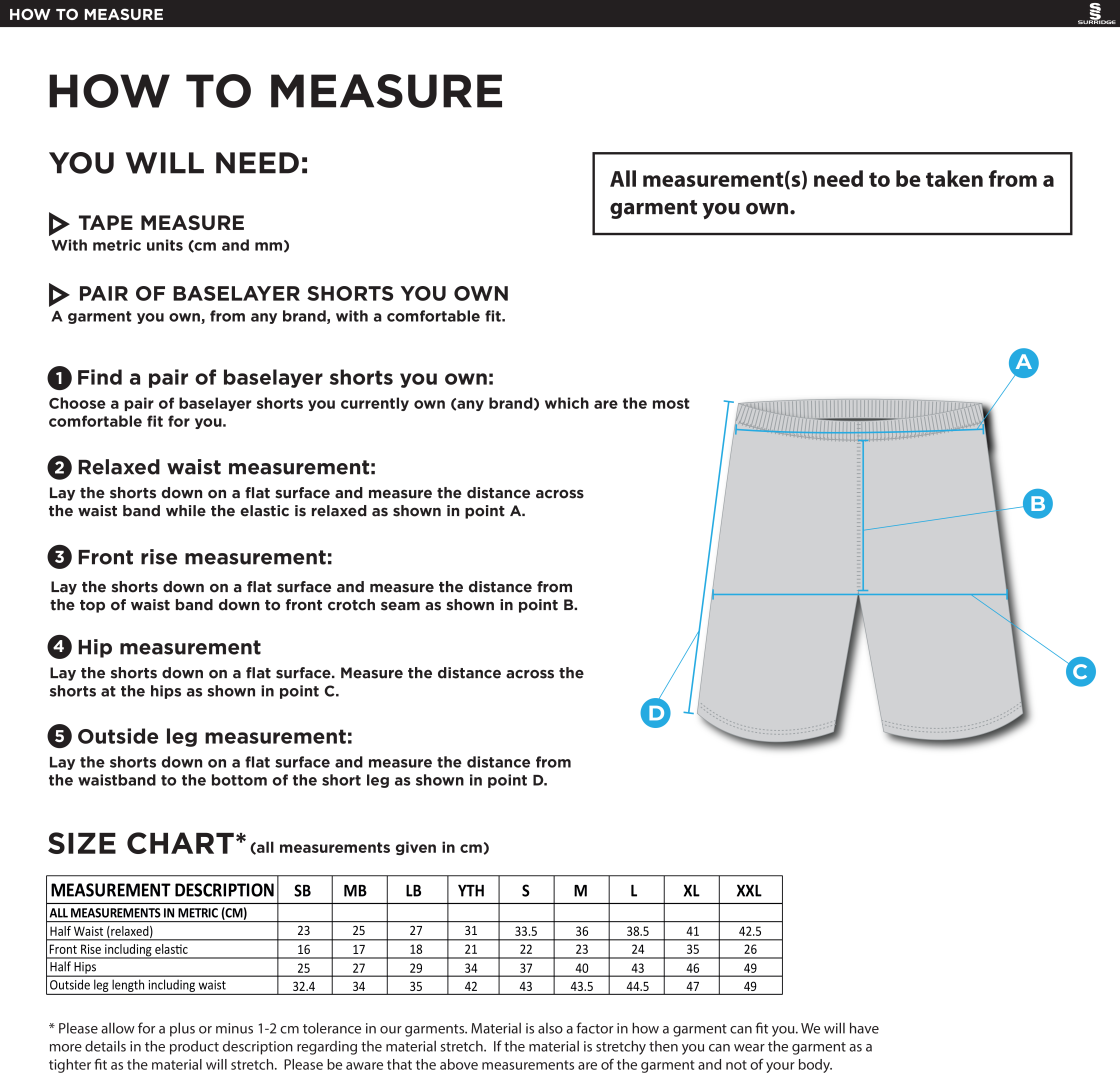 University of Chichester - Dual Baselayer Short : Navy - Size Guide