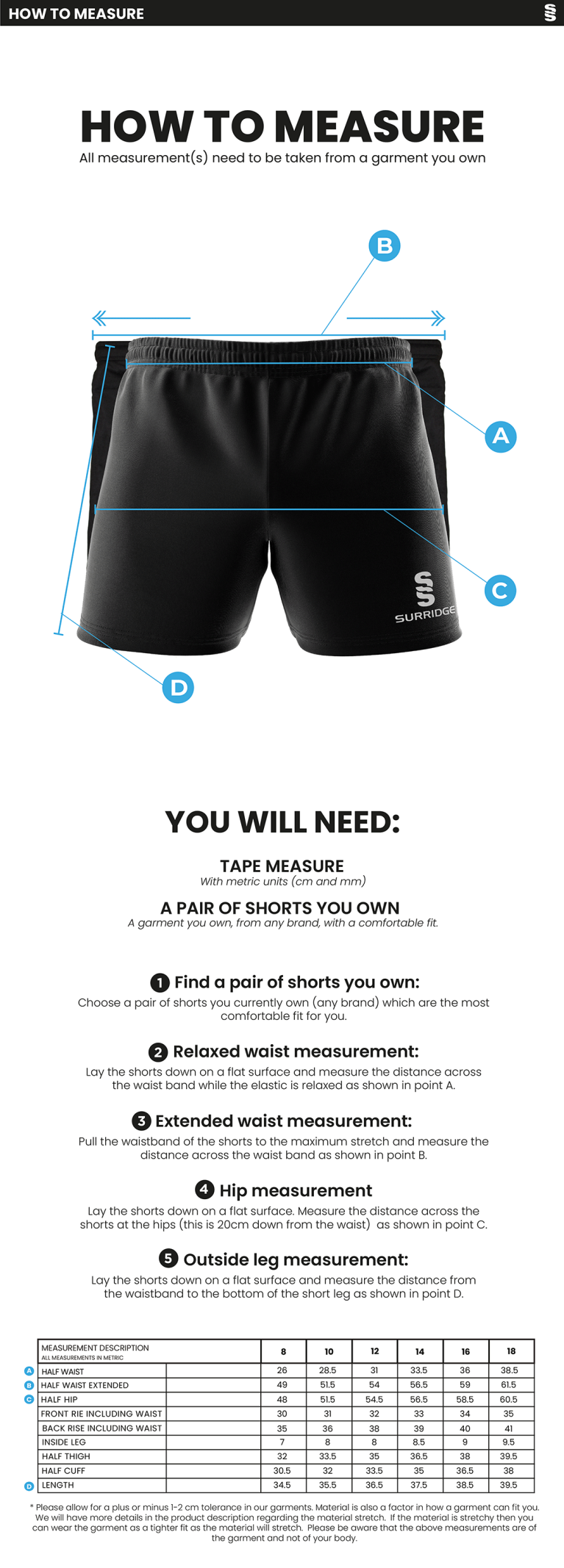 UOC WOMEN'S RUGBY SHORT - Size Guide