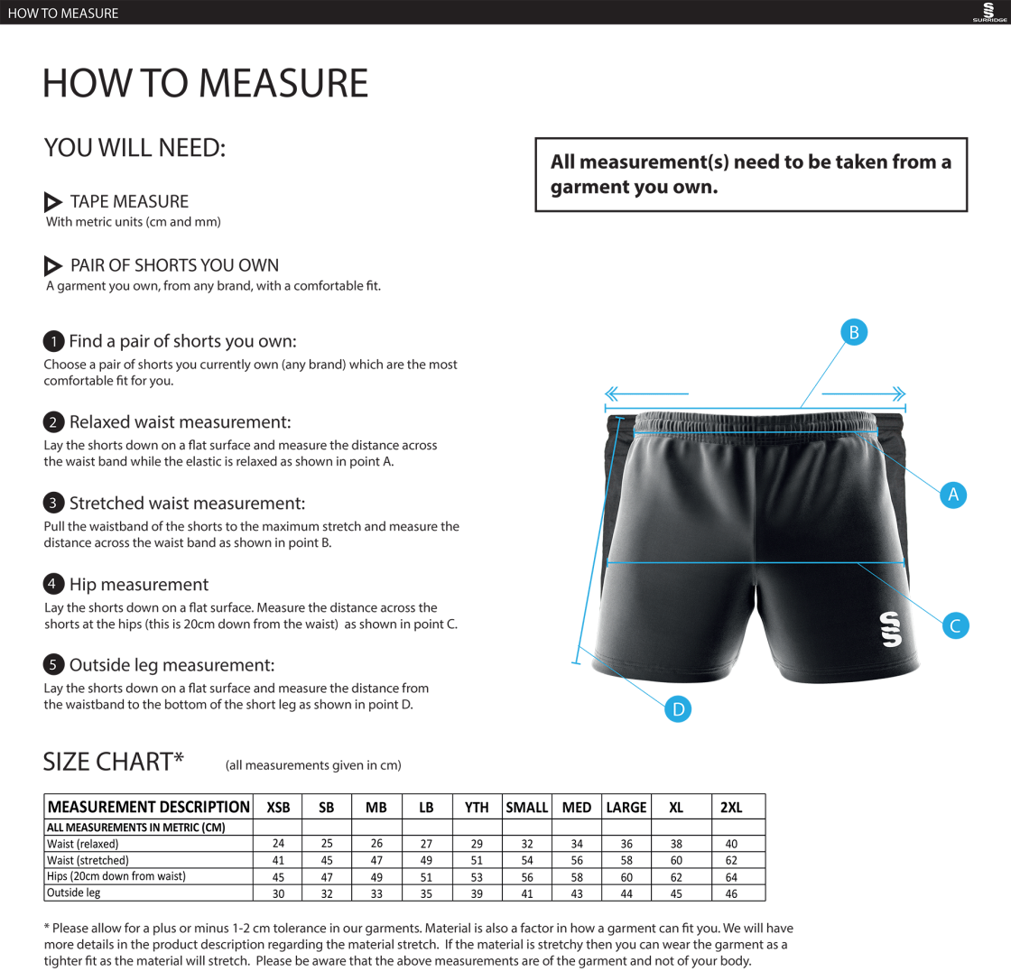 University of Chichester - Men's Football 2NDs Shorts - Size Guide