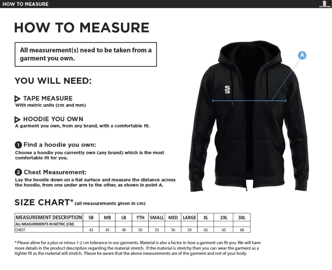 University of Chichester - Esports - Full Zip Hoody - Size Guide