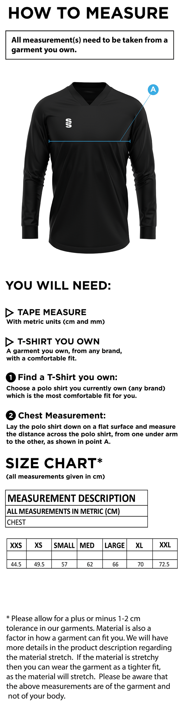 UOC HOCKEY SMOCK SHORT SLEEVE - Size Guide