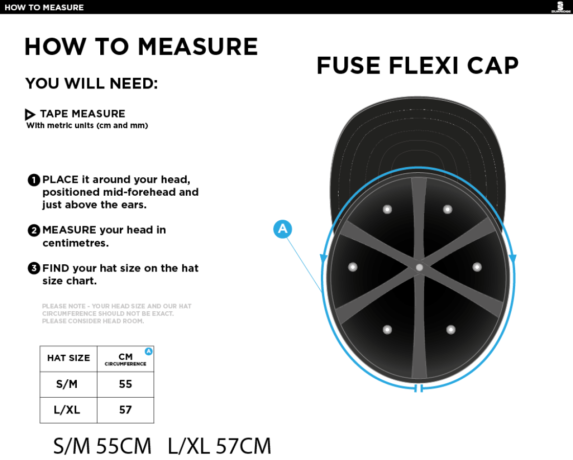 University of Chichester - Fuse Flexi Cap - Navy - Size Guide