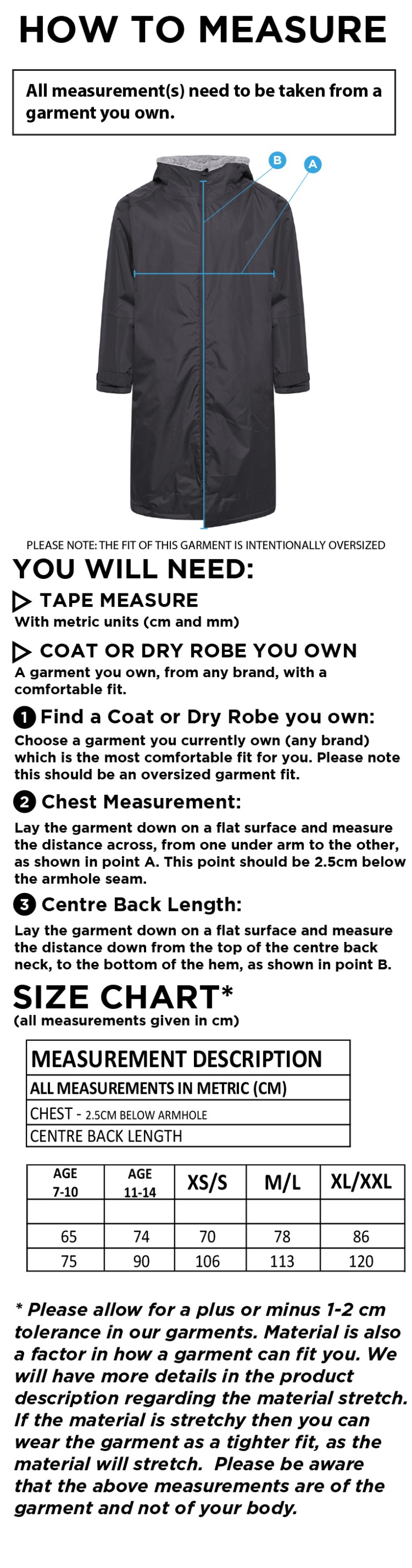 University of Chichester - Thermal Robe - Navy - Size Guide