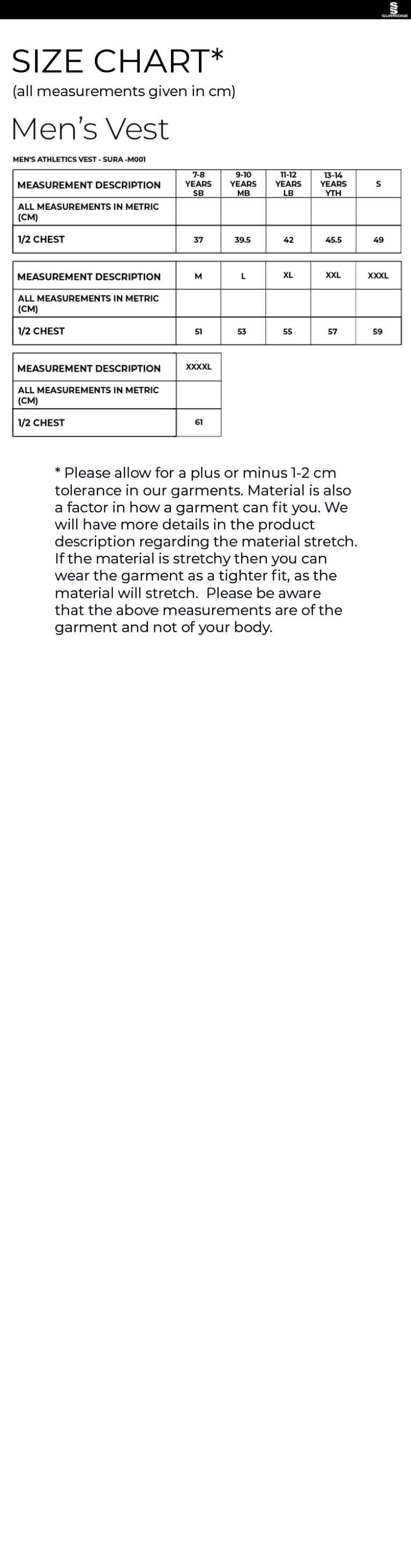 UOC MENS ATHLETICS VEST - Size Guide