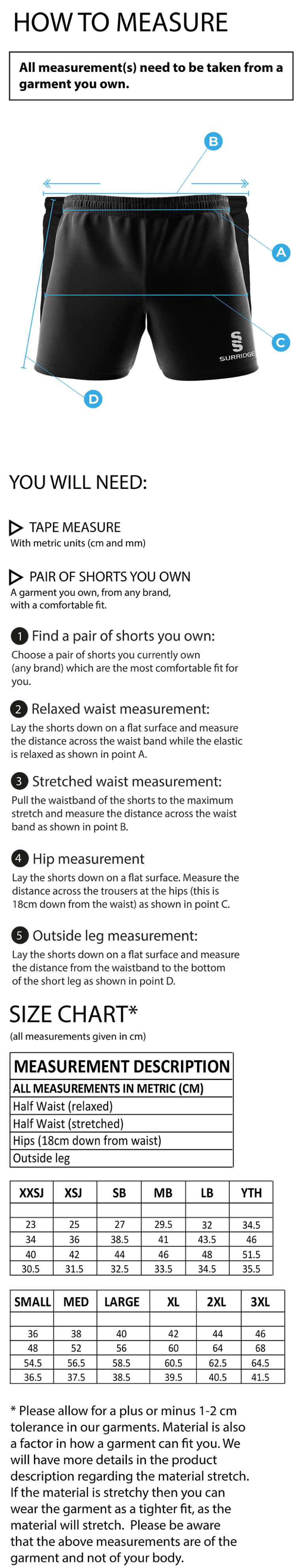 UOC MEN'S RUGBY SHORT - Size Guide