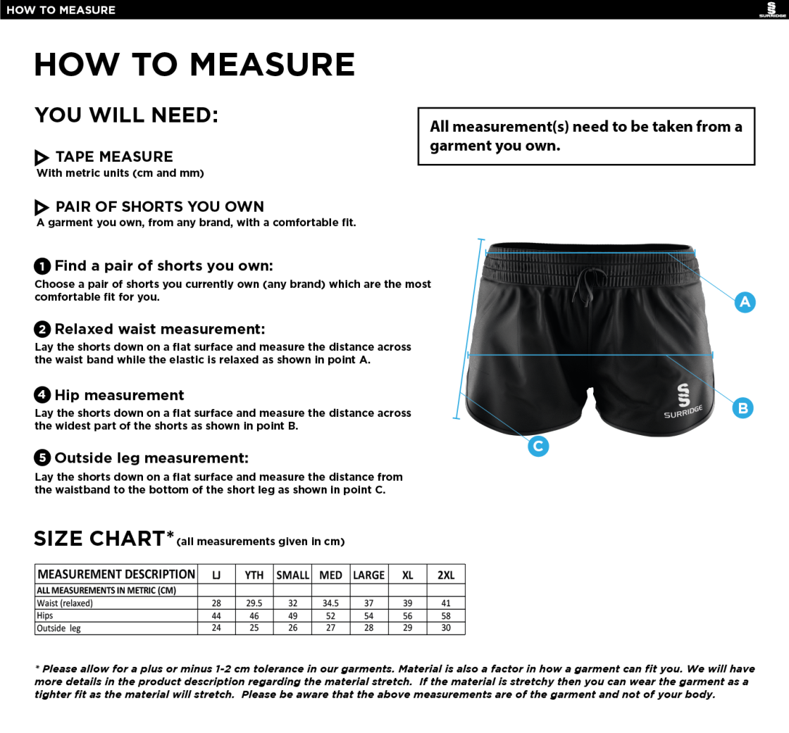 University of Chichester - Womens Shorts - Size Guide