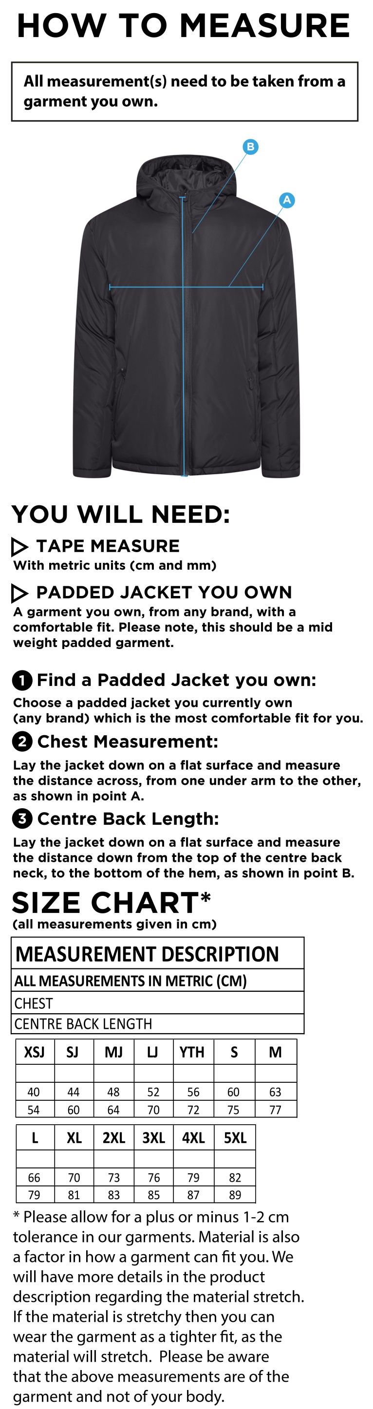 University of Chichester - Coaches Jacket - Size Guide