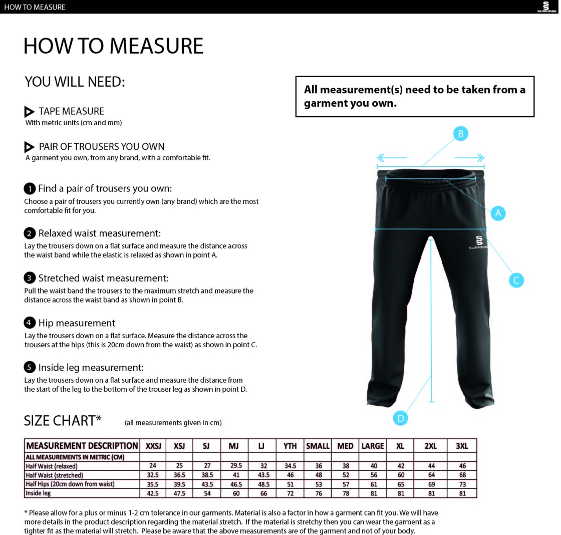 University of Chichester - Mens Track Pants - Size Guide