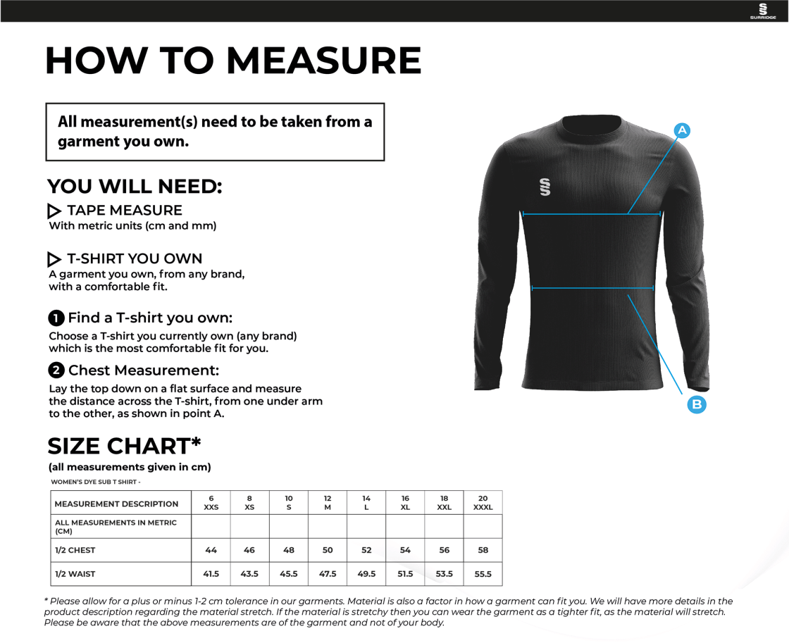 University of Chichester - Long Sleeved Ultimate Frisbee Shirt (Navy) - Women's - Size Guide