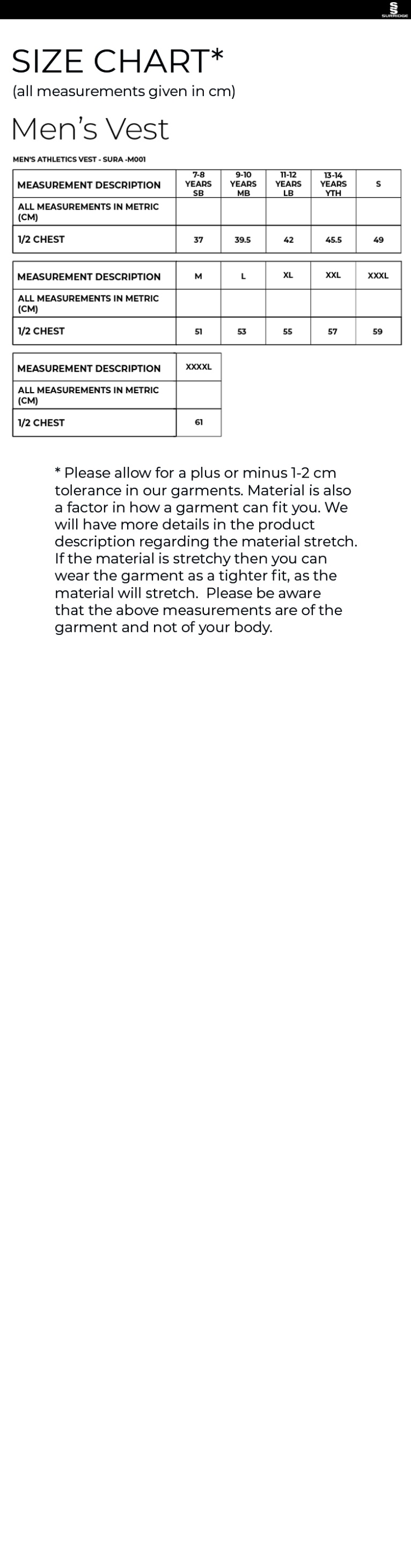 UOC MENS ATHLETICS VEST - Size Guide