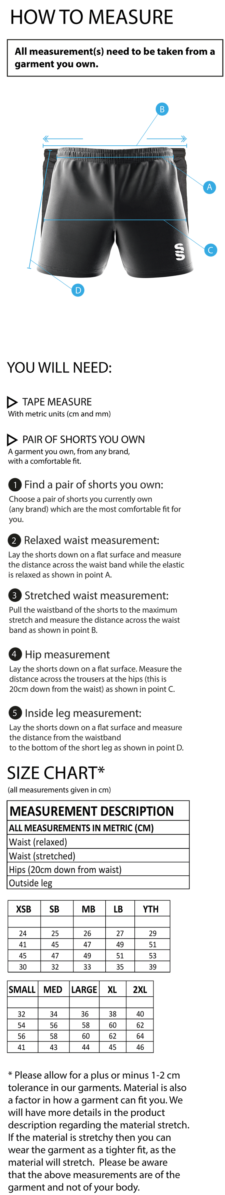University of Chichester - Men's Football 2NDs Shorts - Size Guide