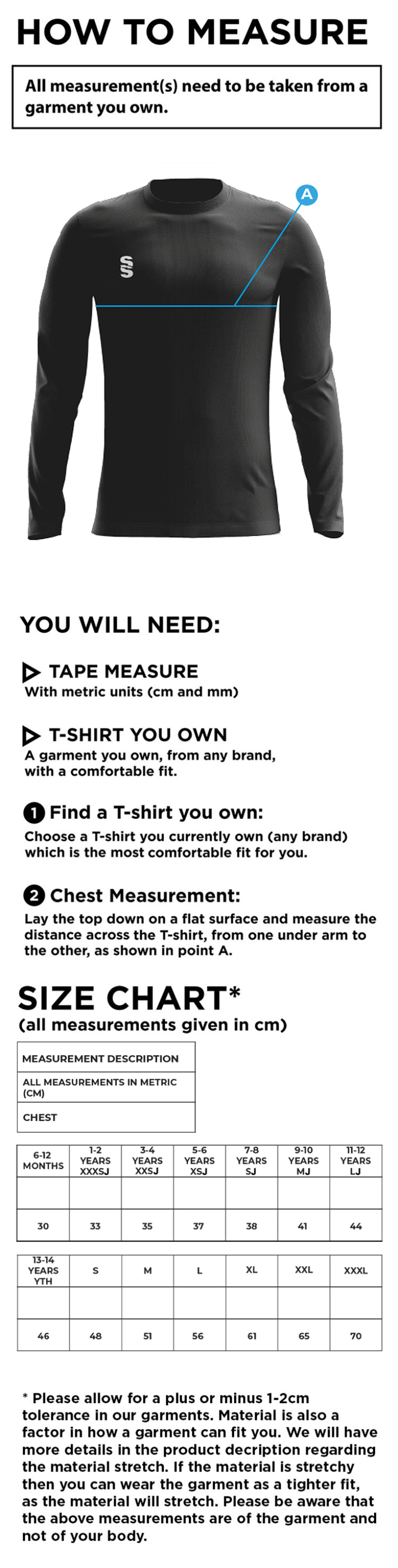 University of Chichester - Long Sleeved Ultimate Frisbee Shirt (White) - Men's - Size Guide