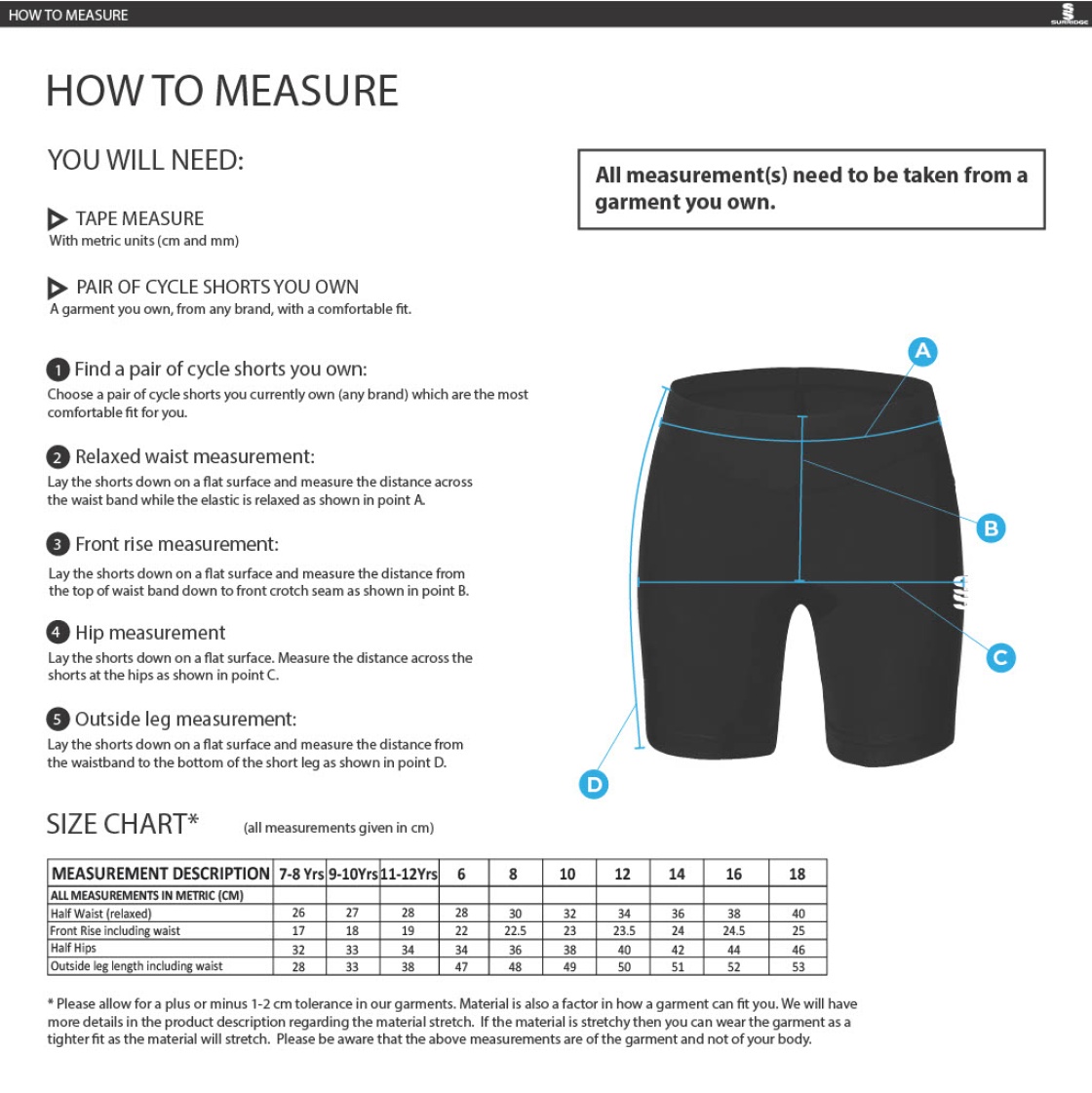 University of Chichester - Women's Dual Cycling Short : Navy - Size Guide