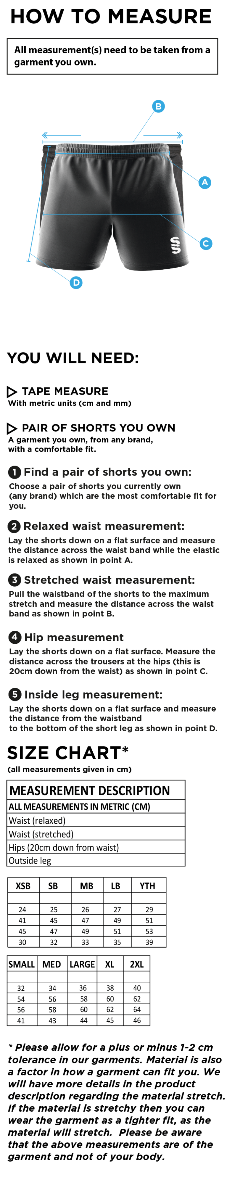 UOC WOMEN'S HANDBALL GK SHORT - Size Guide