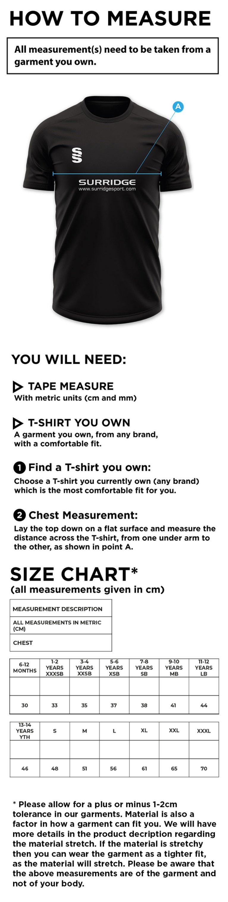UOC NETBALL TRAINING TOP - Size Guide