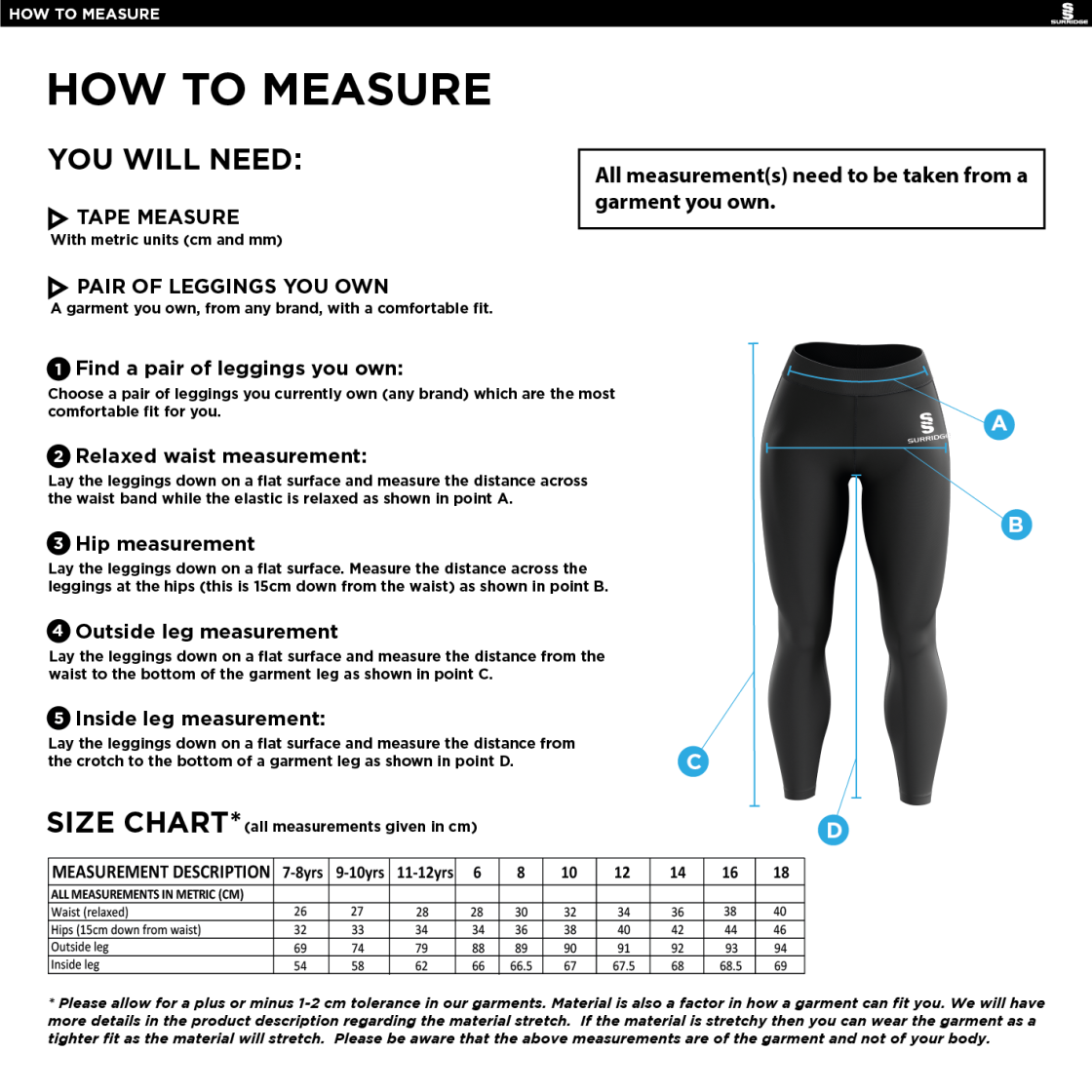 University of Chichester - Leggings - Size Guide