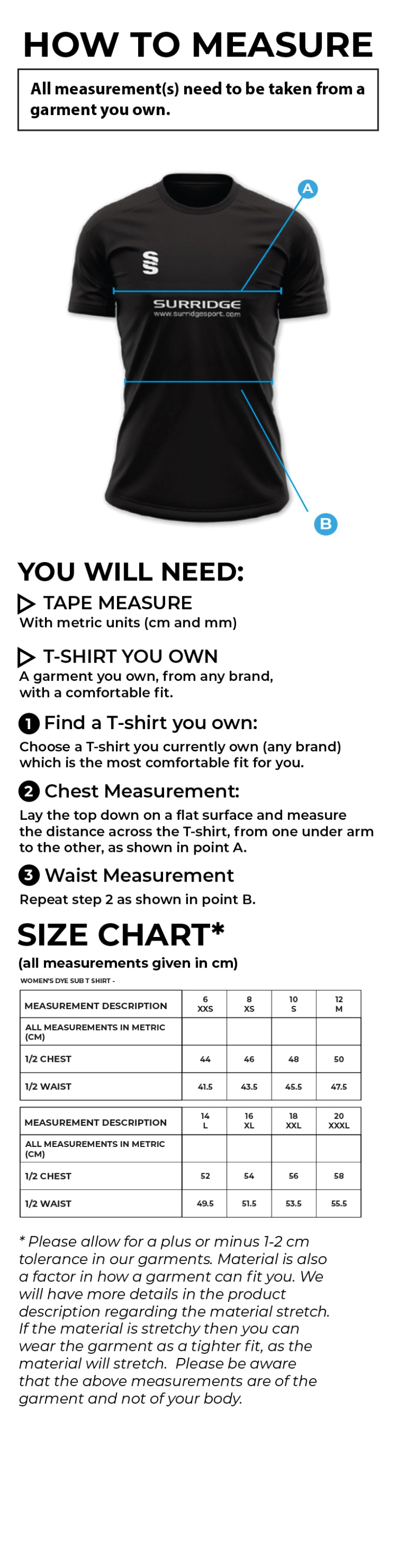 UOC WOMEN'S HANDBALL SHIRT - Size Guide