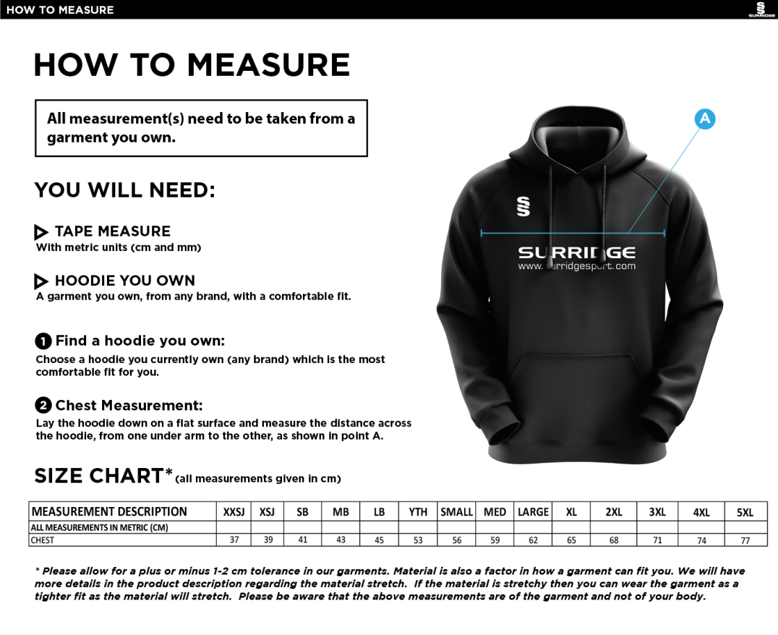 University of Chichester - Overhead Hoodie - Size Guide