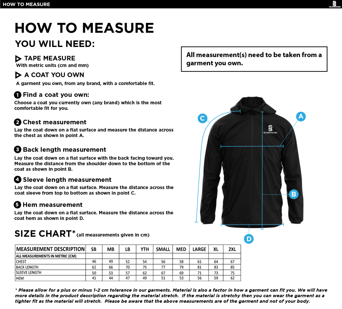 University of Chichester - Esports - Training Jacket - Size Guide