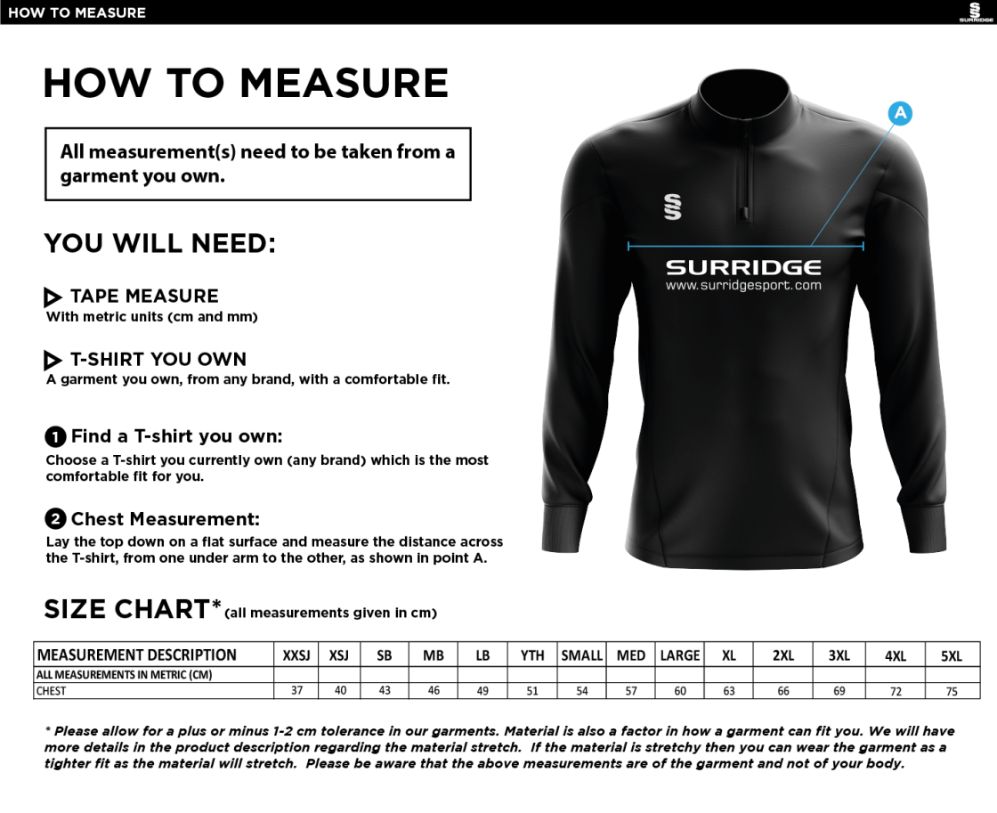 University of Chichester - Performance Top - Size Guide