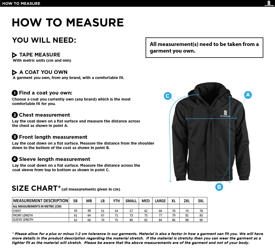 University of Chichester - Esports - Fleece Lined Jacket - Size Guide