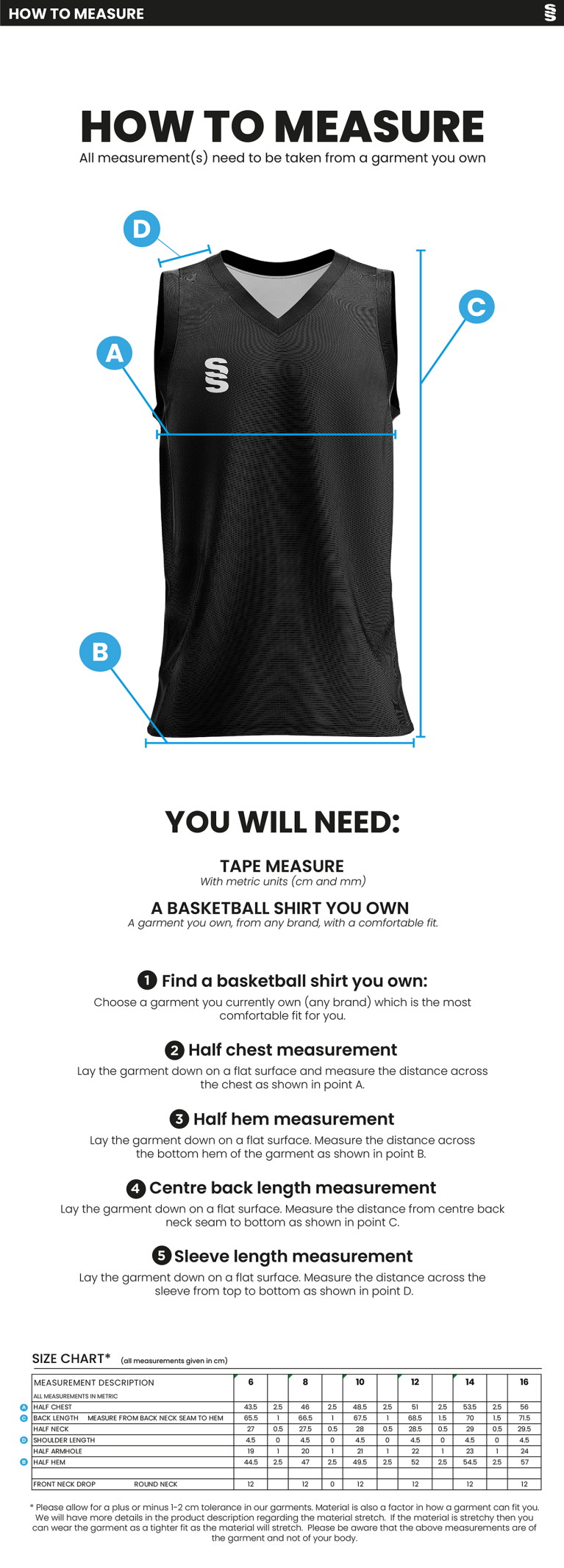UOC WOMEN'S BASKETBALL VEST - Size Guide