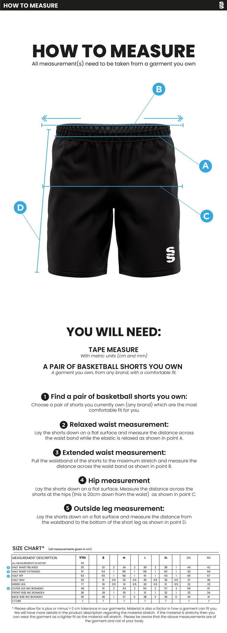 UOC BASKETBALL SHORT - Size Guide