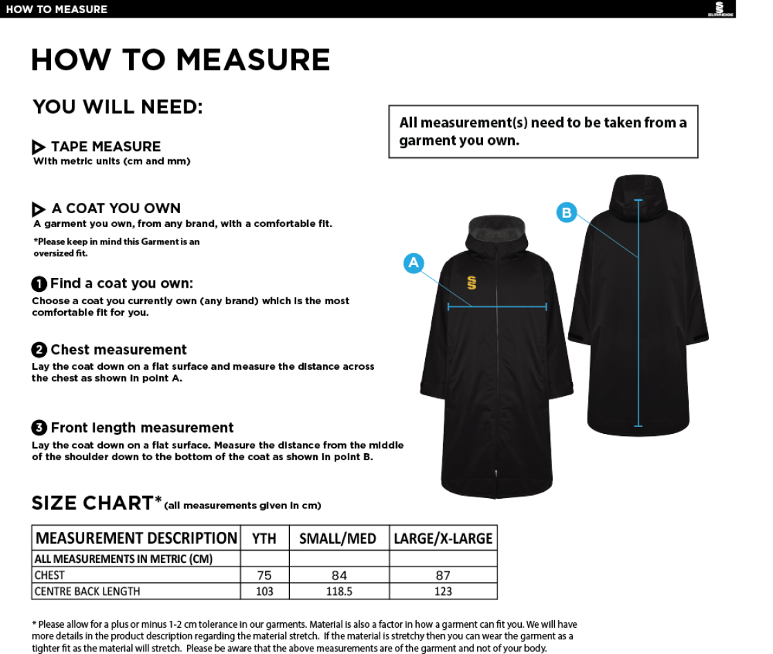 University of Chichester - Thermal Robe - Navy - Size Guide