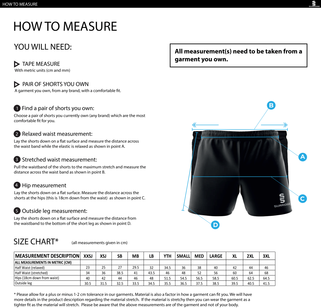 UOC MEN'S RUGBY SHORT - Size Guide