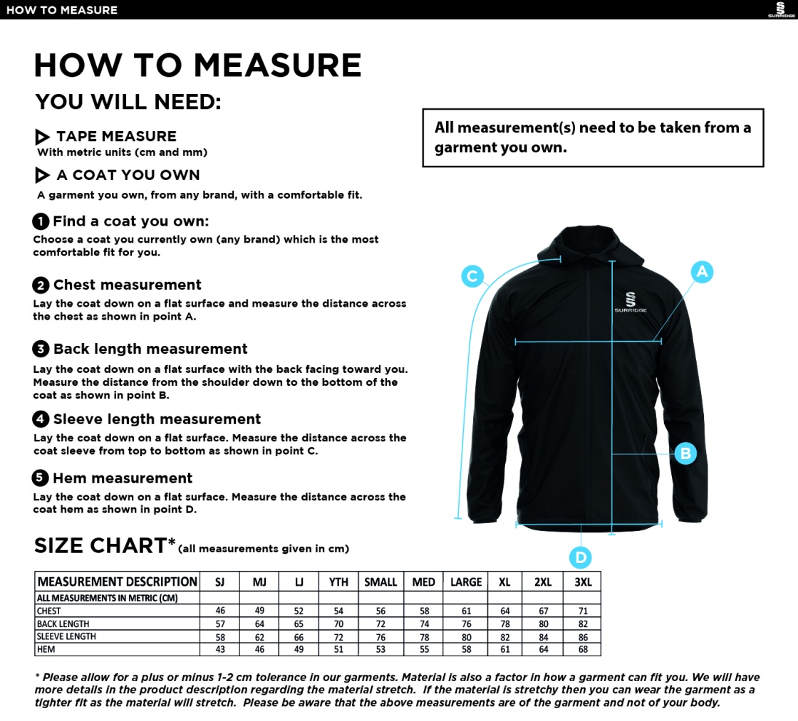 University of Chichester - Dual Elite 1/4 Zip Hoody / Rain Jacket : Navy - Size Guide